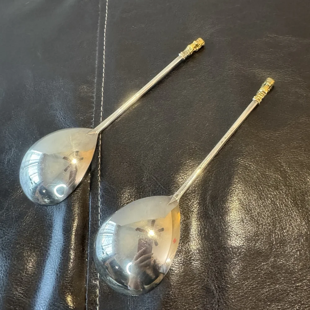 Set Of 2 Gorham Gold Lion Head Silverplate Spoons Metropolitan Reproduction 7”